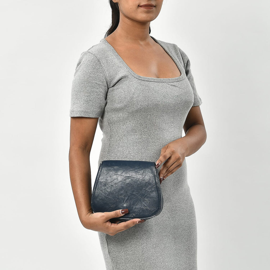 100% Genuine Leather Crossbody Bag (Size 20x6x15 cm) - Navy & Black