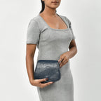 100% Genuine Leather Crossbody Bag (Size 20x6x15 cm) - Navy & Black
