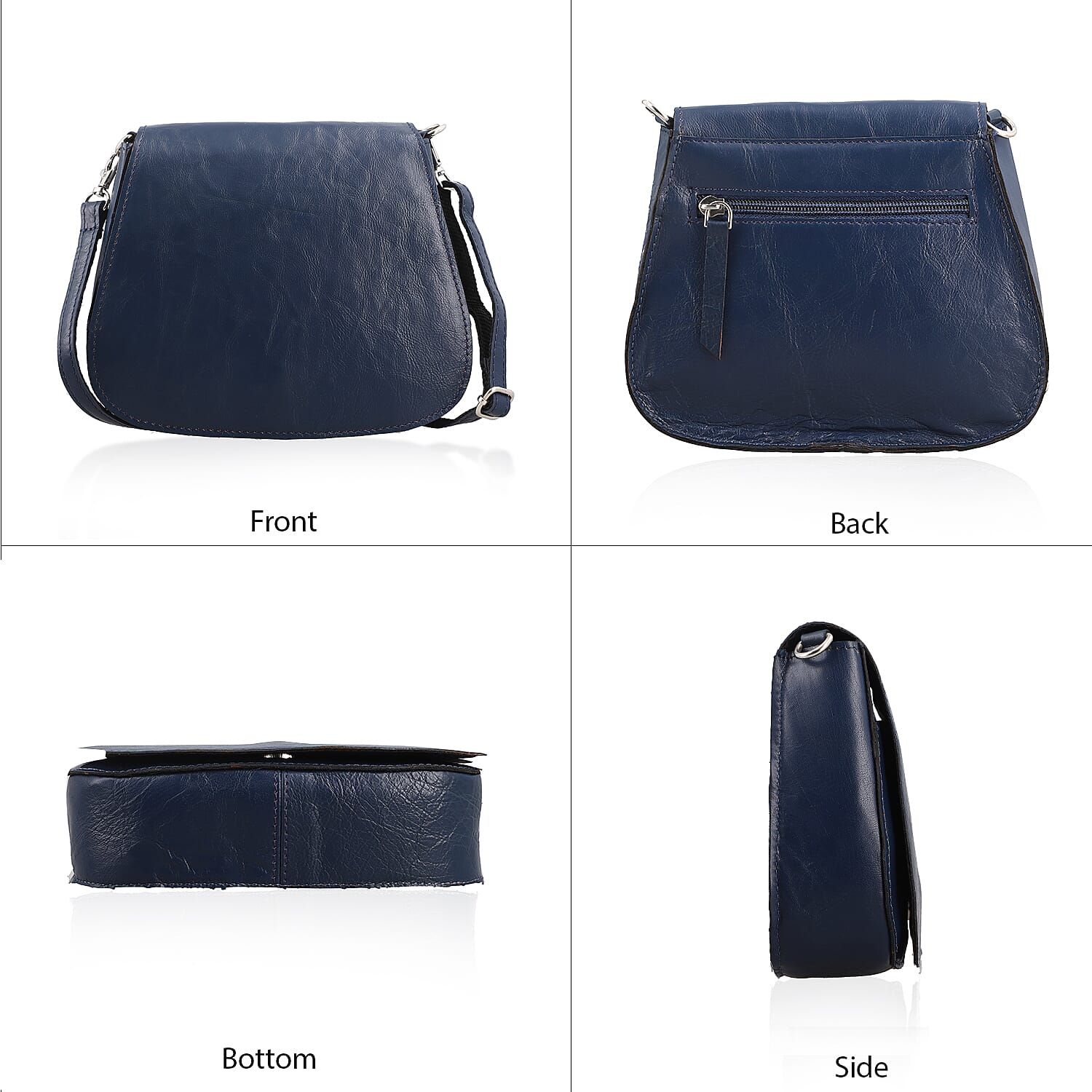 100% Genuine Leather Crossbody Bag (Size 20x6x15 cm) - Navy & Black