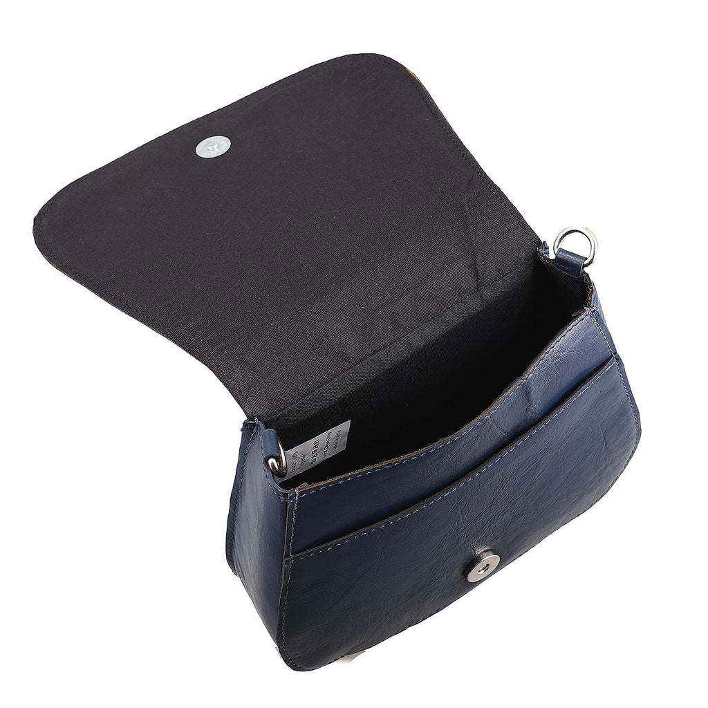 100% Genuine Leather Crossbody Bag (Size 20x6x15 cm) - Navy & Black
