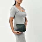 100% Genuine Leather Crossbody Bag (Size 20x6x15 cm) - Olive Green & Black