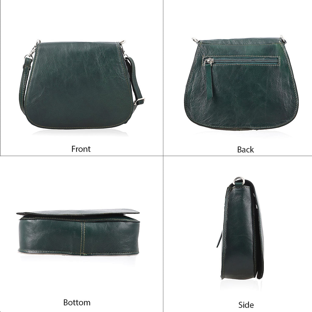 100% Genuine Leather Crossbody Bag (Size 20x6x15 cm) - Olive Green & Black