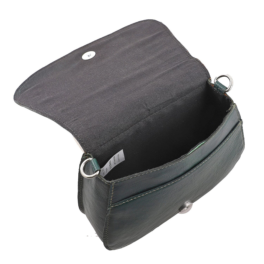 100% Genuine Leather Crossbody Bag (Size 20x6x15 cm) - Olive Green & Black