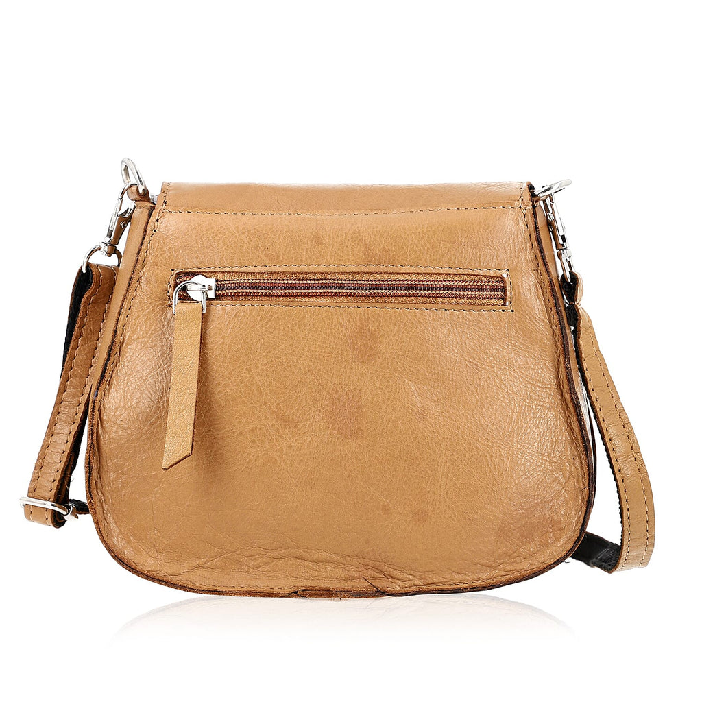 100% Genuine Leather Crossbody Bag (Size 20x6x15 cm) - Tan & Black