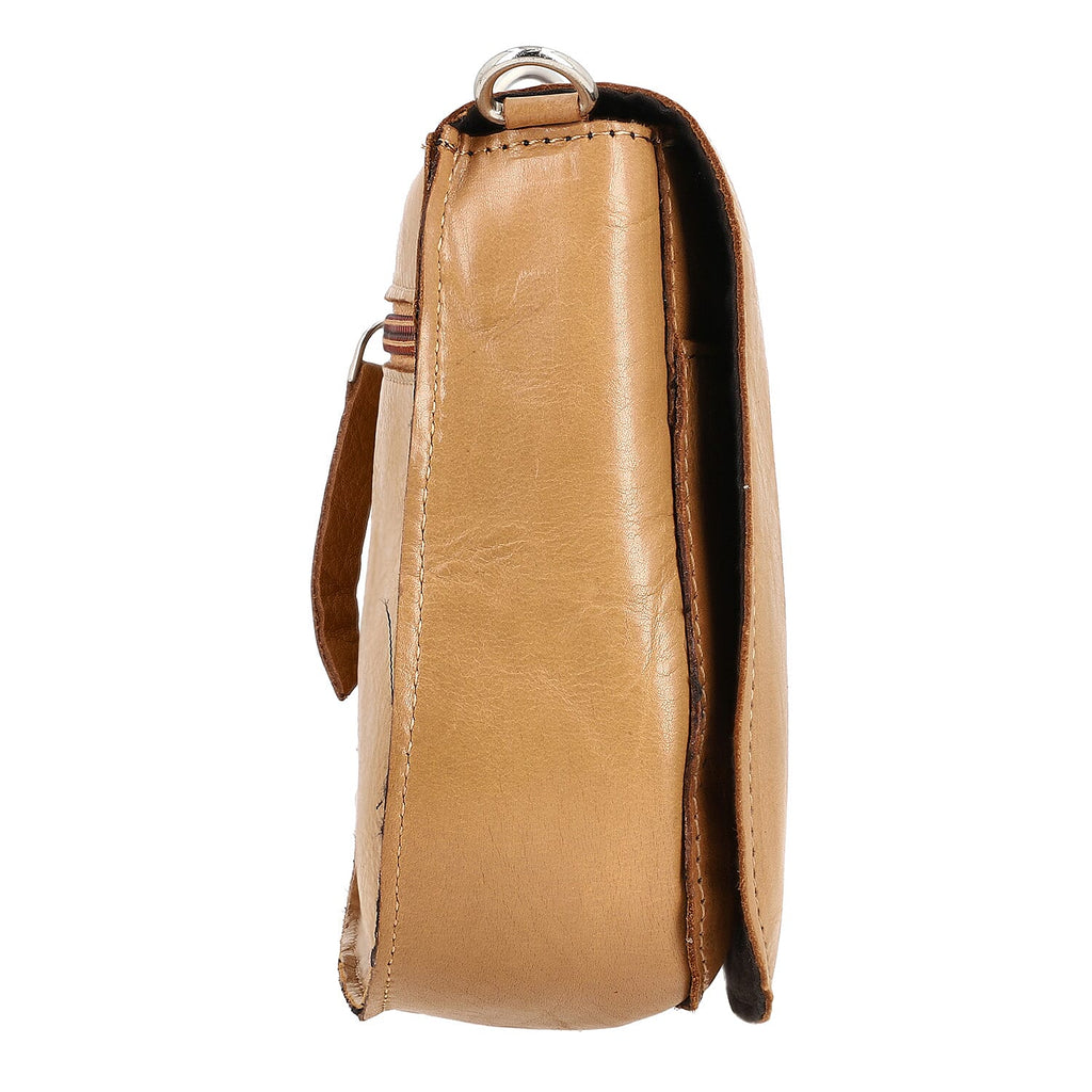 100% Genuine Leather Crossbody Bag (Size 20x6x15 cm) - Tan & Black