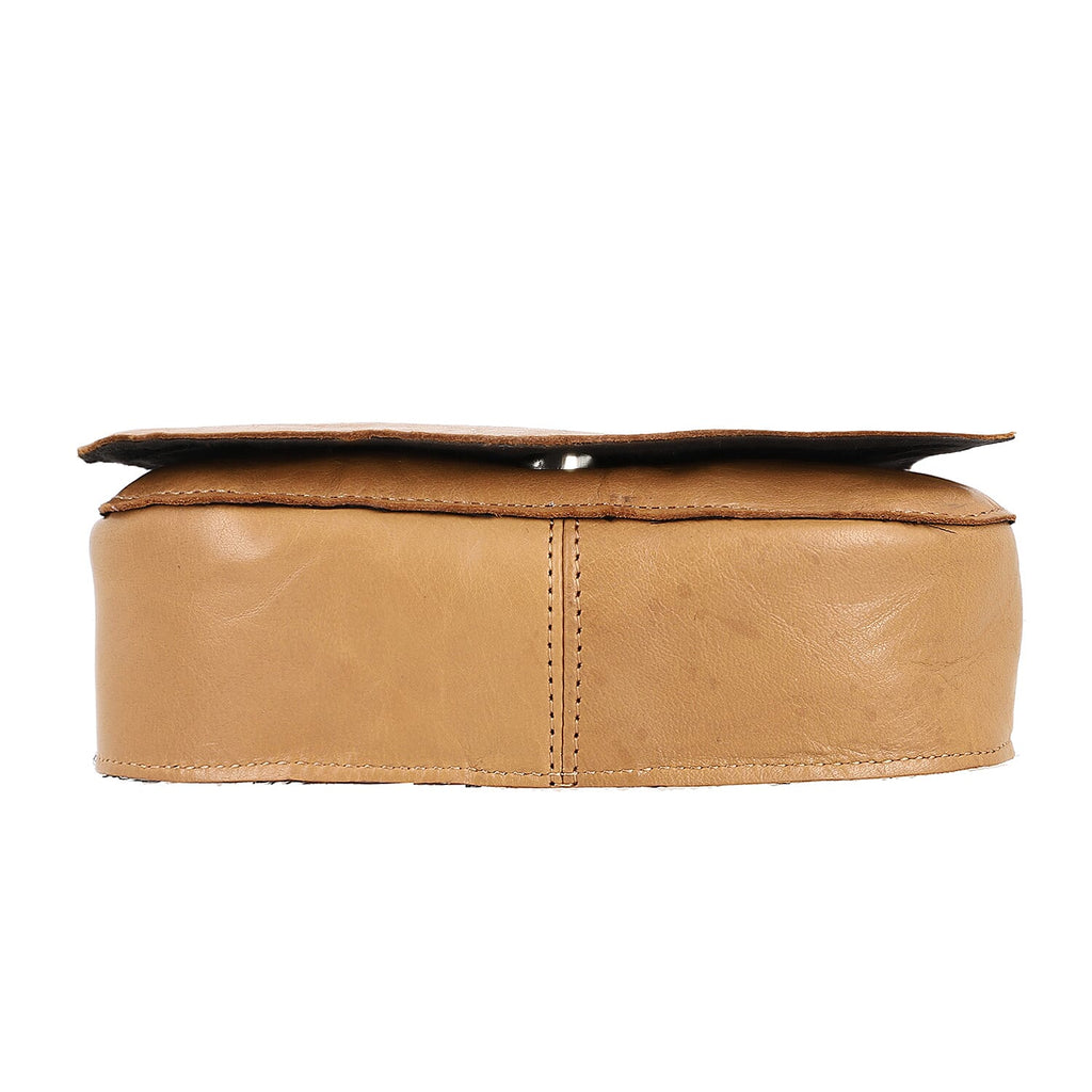 100% Genuine Leather Crossbody Bag (Size 20x6x15 cm) - Tan & Black