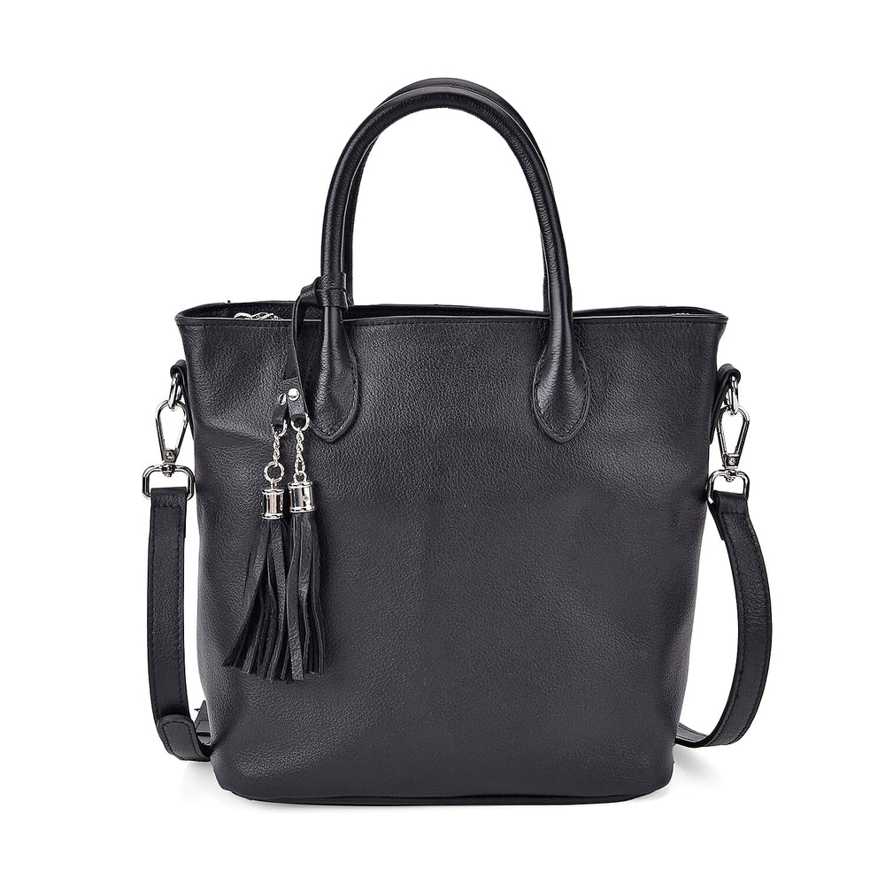 Leather Patterned Crossbody Bag (Size 22x10x24 cm) - Black & Black