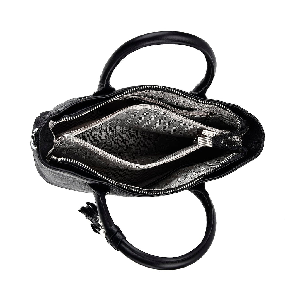 Leather Patterned Crossbody Bag (Size 22x10x24 cm) - Black & Black