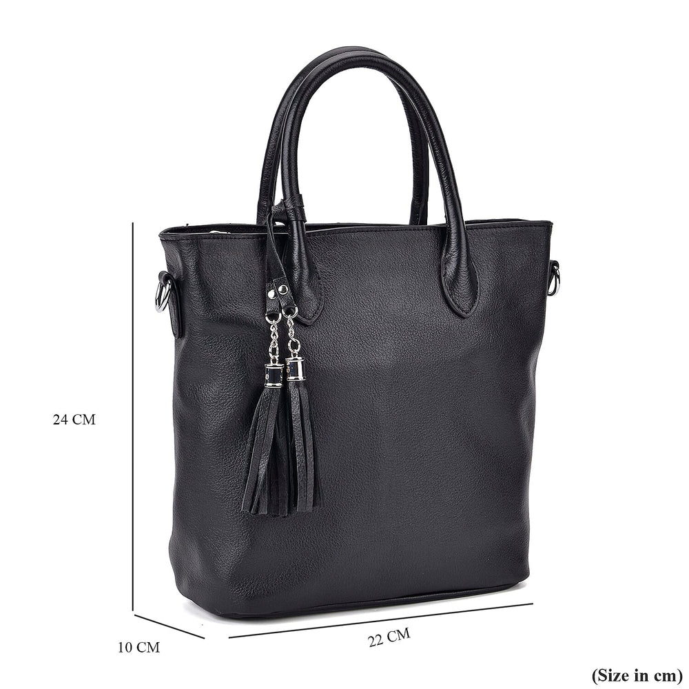 Leather Patterned Crossbody Bag (Size 22x10x24 cm) - Black & Black