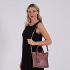 Leather Patterned Crossbody Bag (Size 22x10x24 cm) - Brown & Black