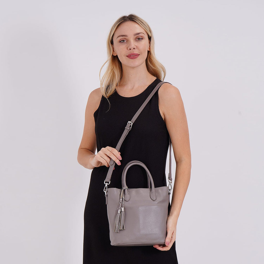 Leather Patterned Crossbody Bag (Size 22x10x24 cm) - Grey & Black