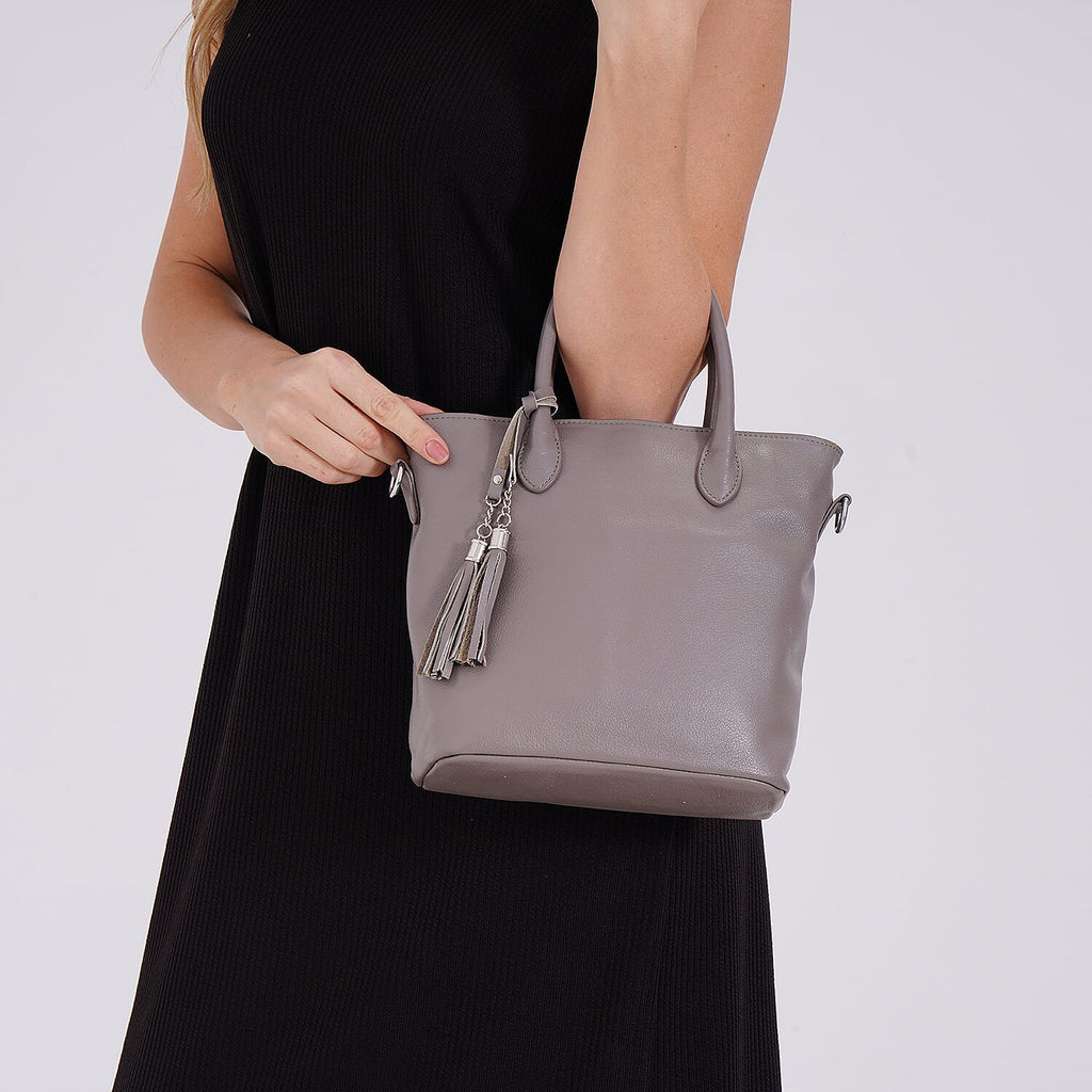 Leather Patterned Crossbody Bag (Size 22x10x24 cm) - Grey & Black