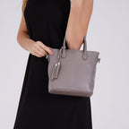 Leather Patterned Crossbody Bag (Size 22x10x24 cm) - Grey & Black