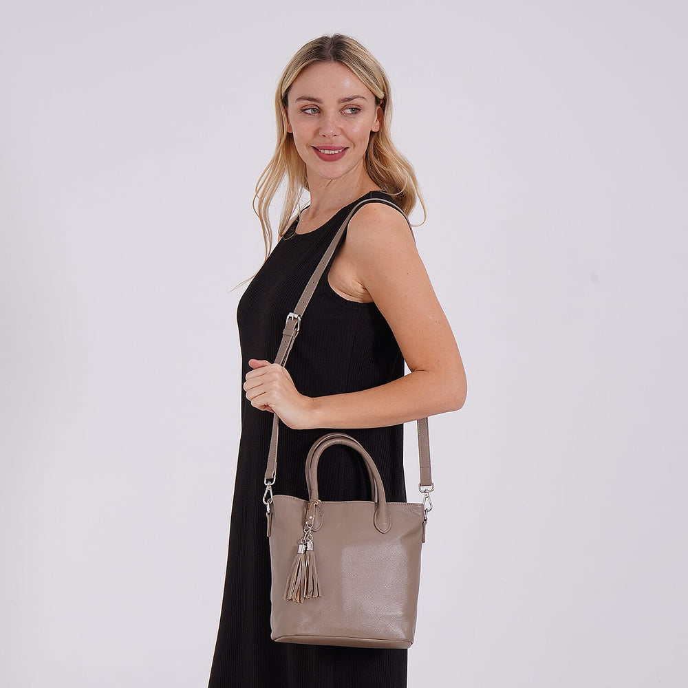 Leather Patterned Crossbody Bag (Size 22x10x24 cm) - Khaki & Black