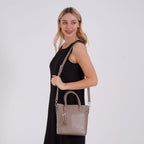 Leather Patterned Crossbody Bag (Size 22x10x24 cm) - Khaki & Black