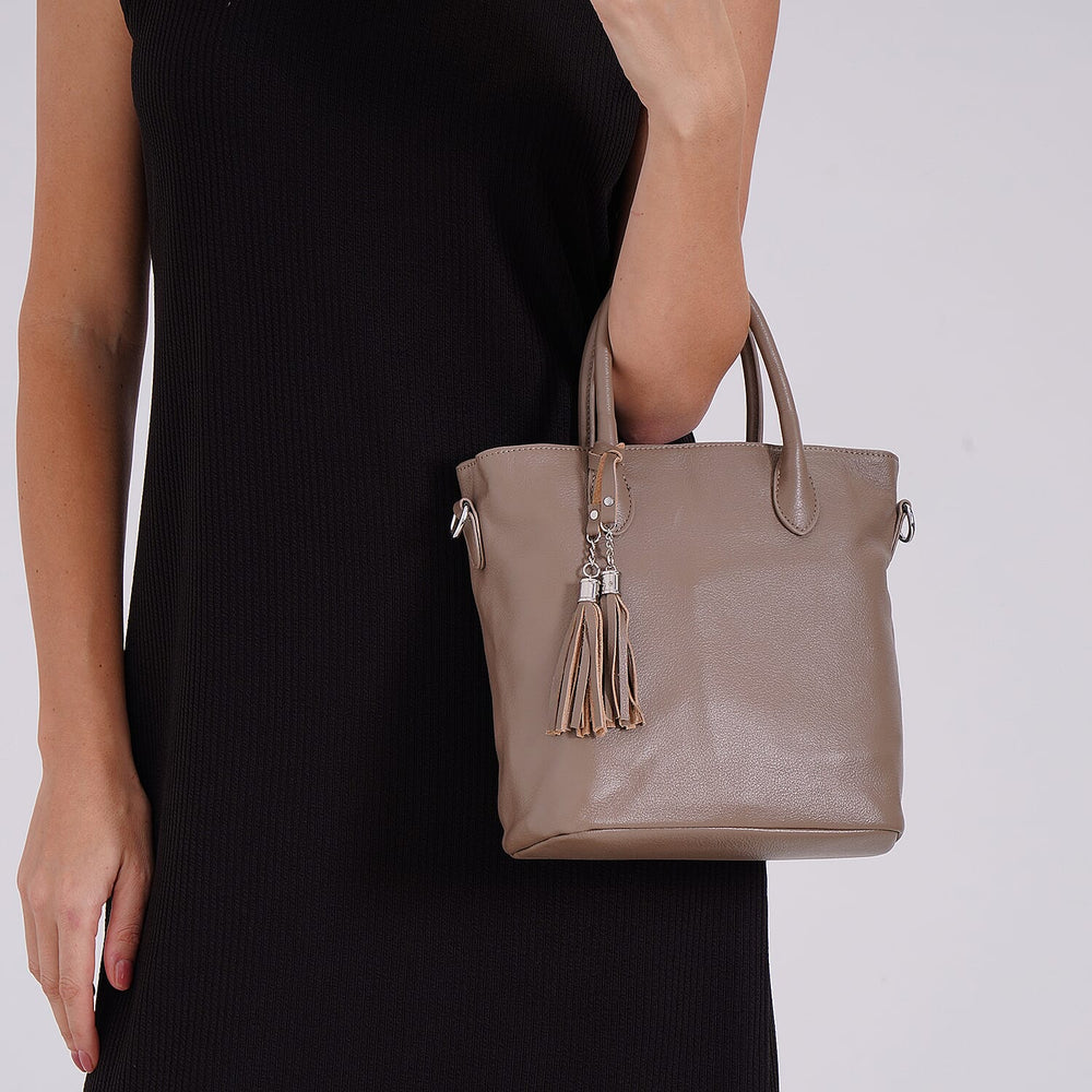 Leather Patterned Crossbody Bag (Size 22x10x24 cm) - Khaki & Black