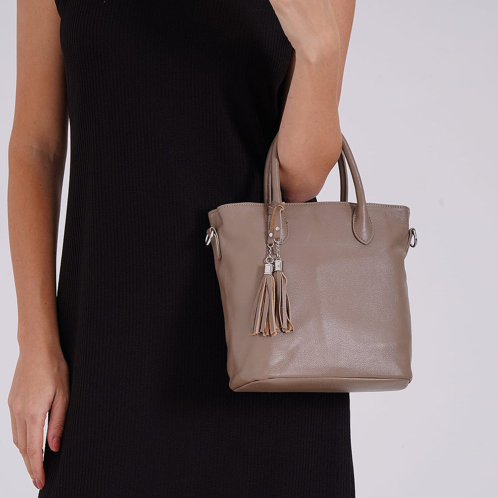 Leather Patterned Crossbody Bag (Size 22x10x24 cm) - Khaki & Black