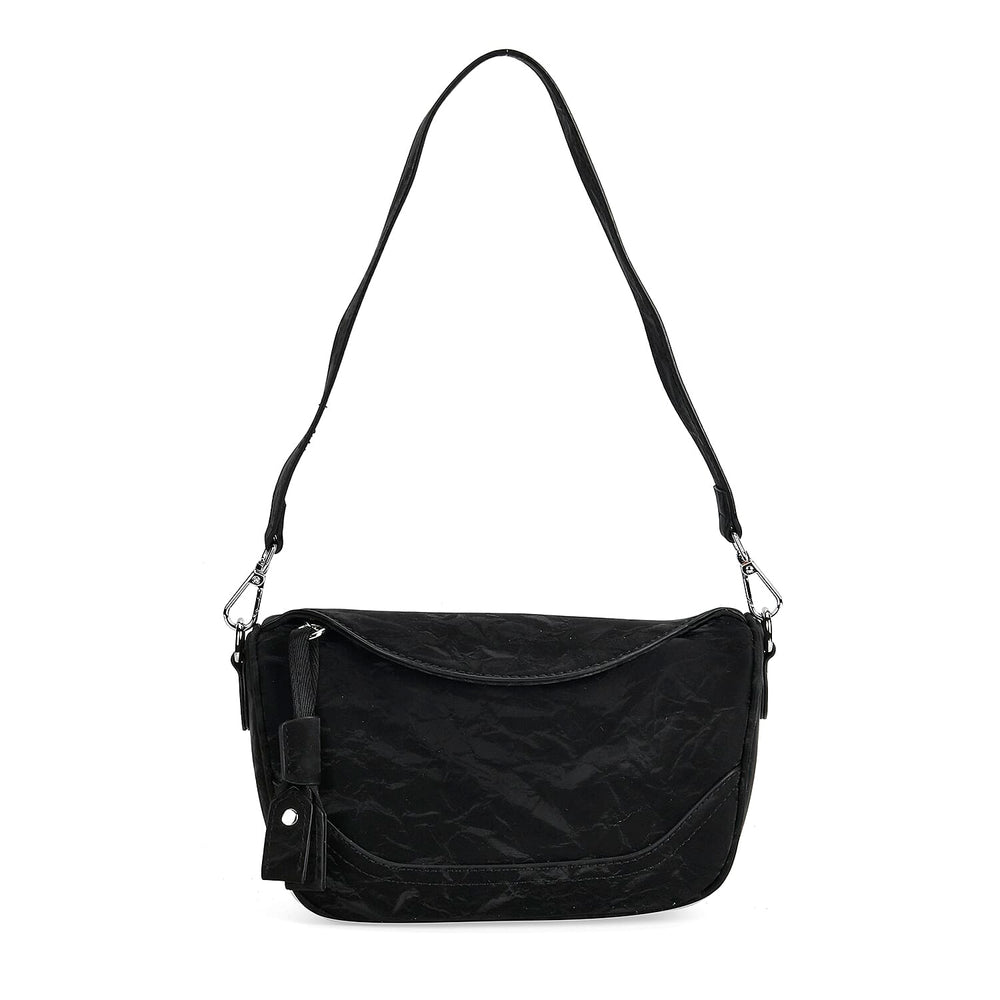 Genuine Leather Patterned Crossbody Bag (Size 22x16x9 cm) - Black