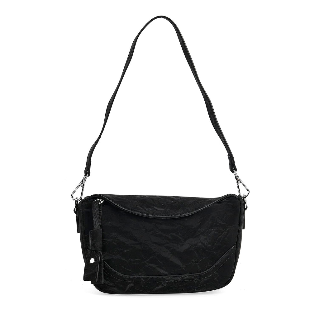 Genuine Leather Patterned Crossbody Bag (Size 22x16x9 cm) - Black