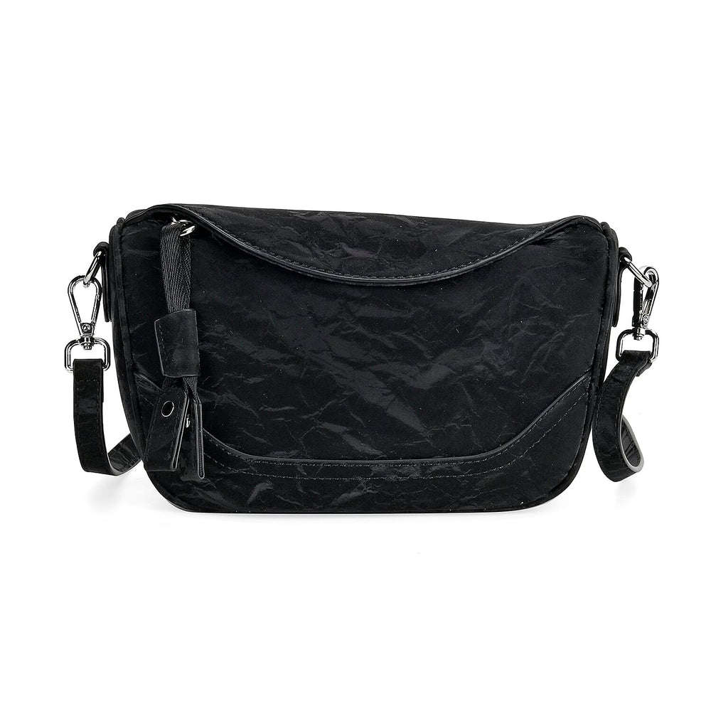 Genuine Leather Patterned Crossbody Bag (Size 22x16x9 cm) - Black