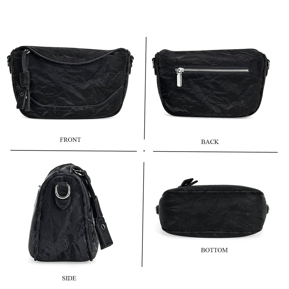 Genuine Leather Patterned Crossbody Bag (Size 22x16x9 cm) - Black
