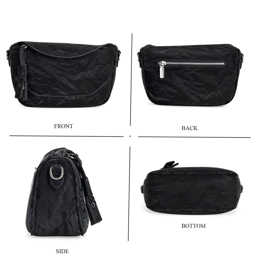 Genuine Leather Patterned Crossbody Bag (Size 22x16x9 cm) - Black