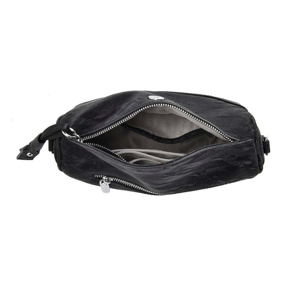 Genuine Leather Patterned Crossbody Bag (Size 22x16x9 cm) - Black