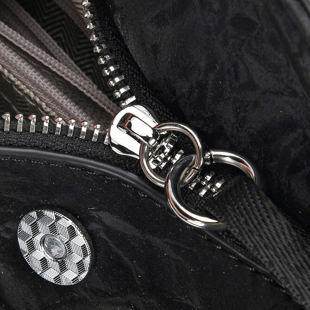 Genuine Leather Patterned Crossbody Bag (Size 22x16x9 cm) - Black