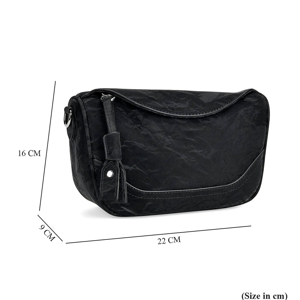 Genuine Leather Patterned Crossbody Bag (Size 22x16x9 cm) - Black