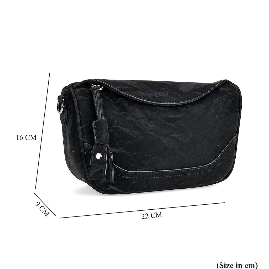 Genuine Leather Patterned Crossbody Bag (Size 22x16x9 cm) - Black
