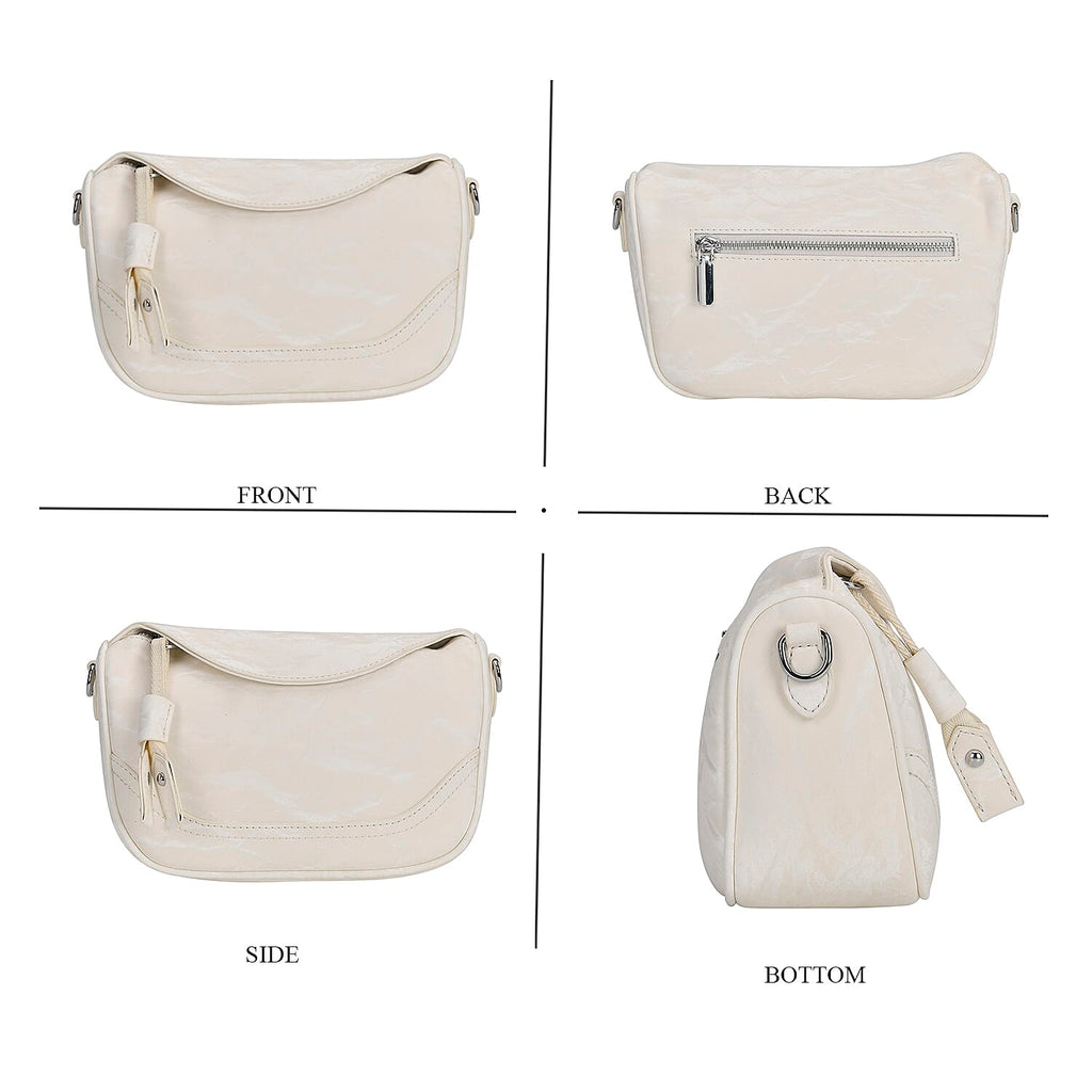 Genuine Leather Patterned Crossbody Bag (Size 22x16x9 cm) - White