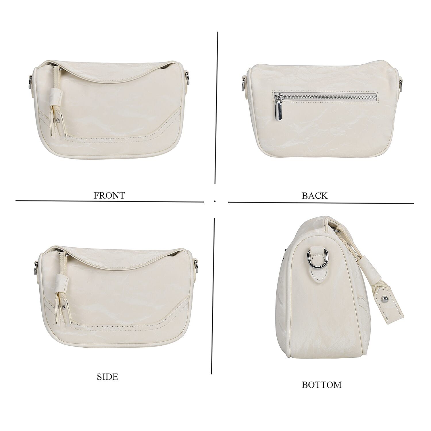 Genuine Leather Patterned Crossbody Bag (Size 22x16x9 cm) - White