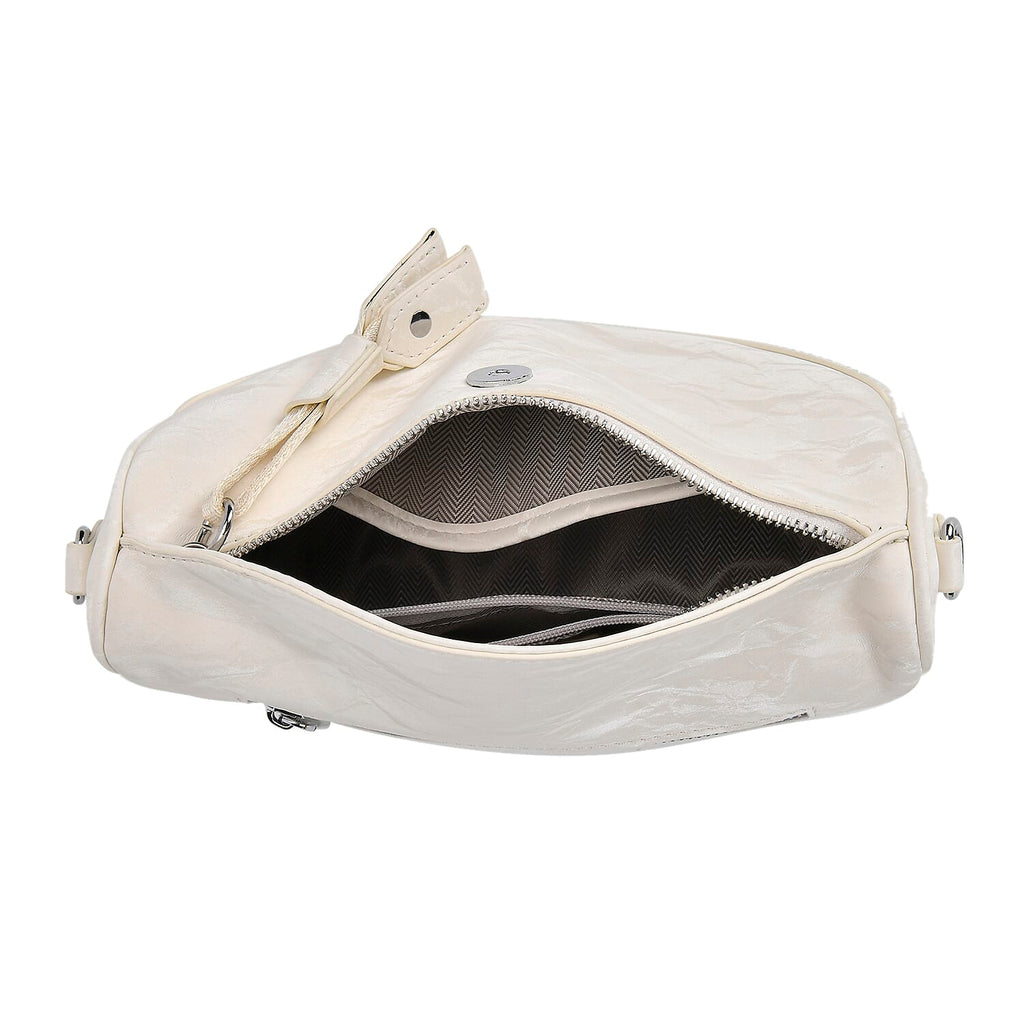 Genuine Leather Patterned Crossbody Bag (Size 22x16x9 cm) - White