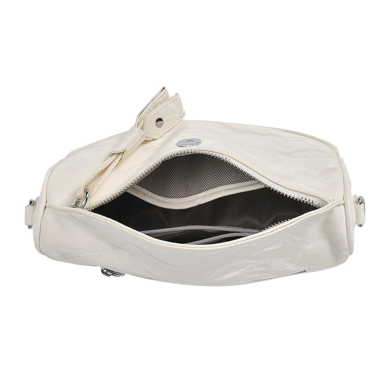 Genuine Leather Patterned Crossbody Bag (Size 22x16x9 cm) - White