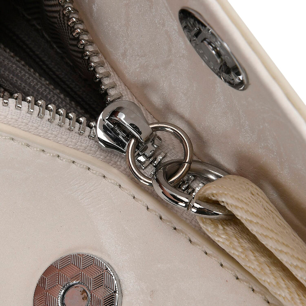 Genuine Leather Patterned Crossbody Bag (Size 22x16x9 cm) - White
