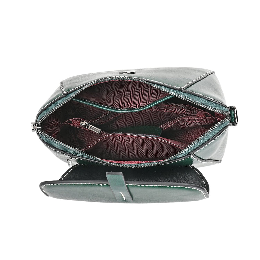 One Time Deal - Designer Inspired Leather Patterned Crossbody Bag (Size 23x10x14 cm) - Green