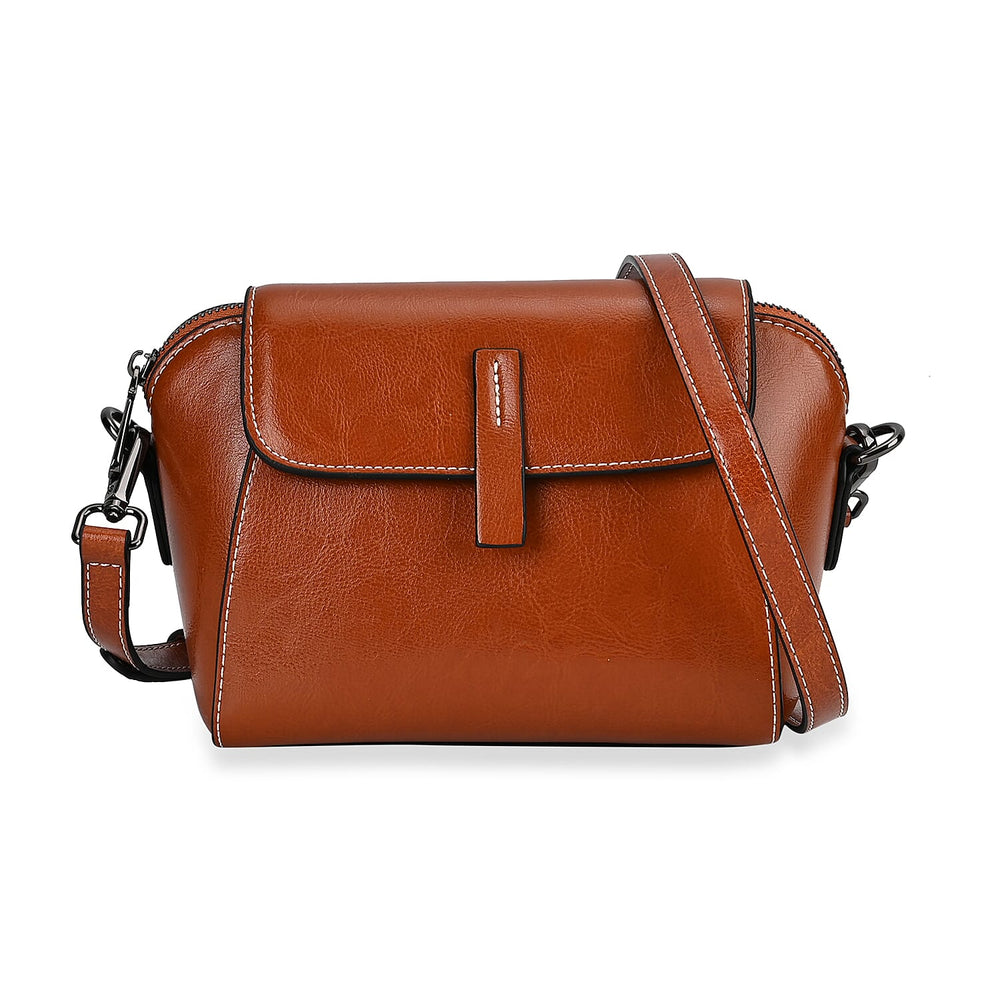 One Time Deal - Designer Inspired Leather Patterned Crossbody Bag (Size 23x10x14 cm) - Tan