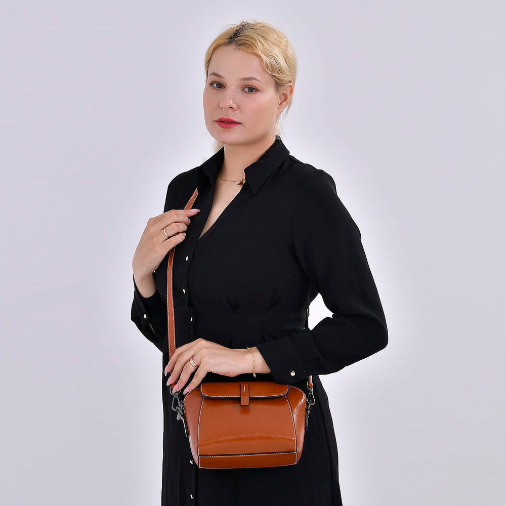 One Time Deal - Designer Inspired Leather Patterned Crossbody Bag (Size 23x10x14 cm) - Tan