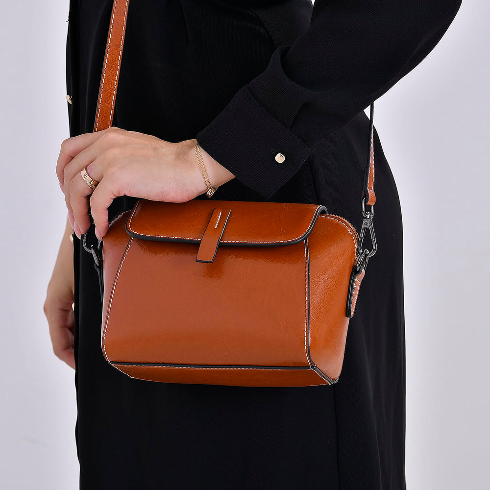 One Time Deal - Designer Inspired Leather Patterned Crossbody Bag (Size 23x10x14 cm) - Tan