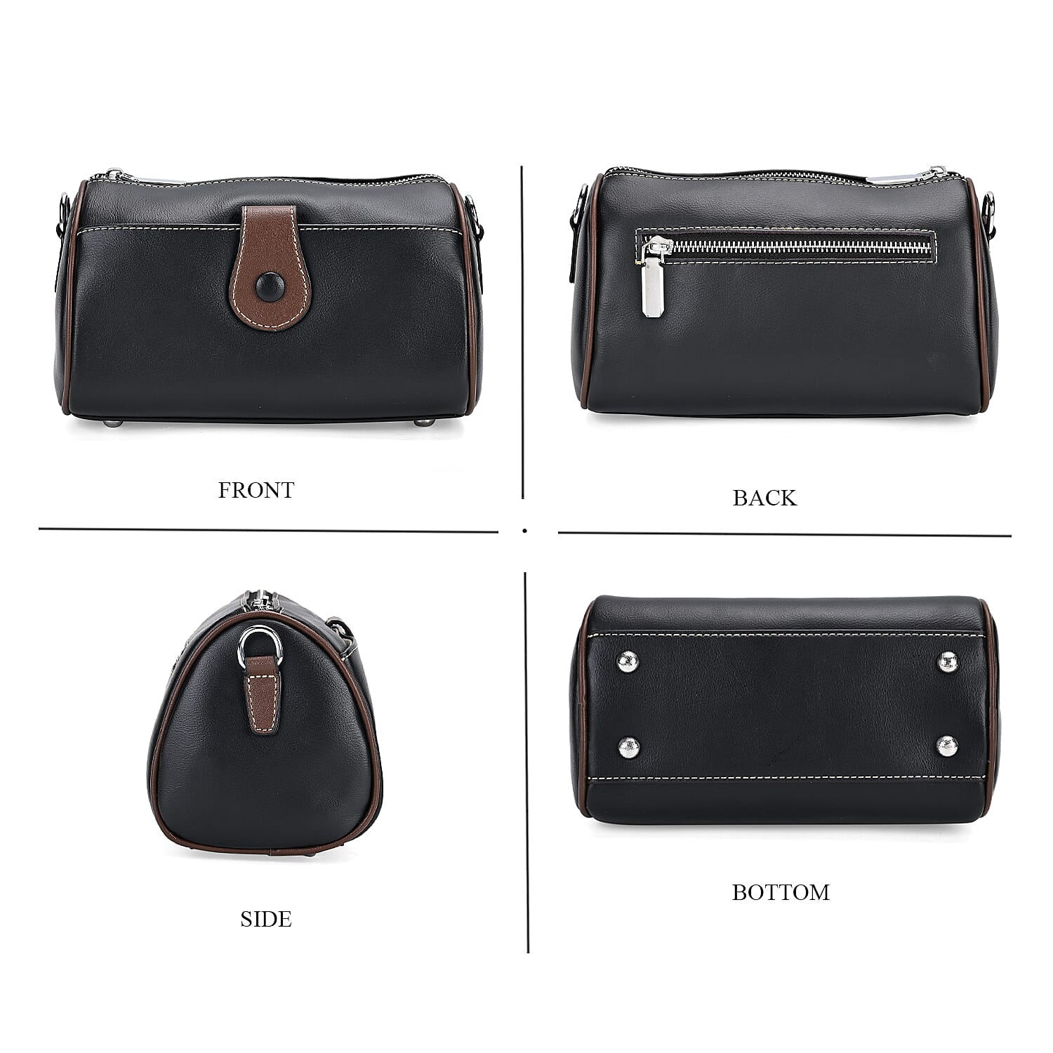 Closeout Deal - 100% Genuine Leather Crossbody Bag (Size 23x12x13 cm) - Black