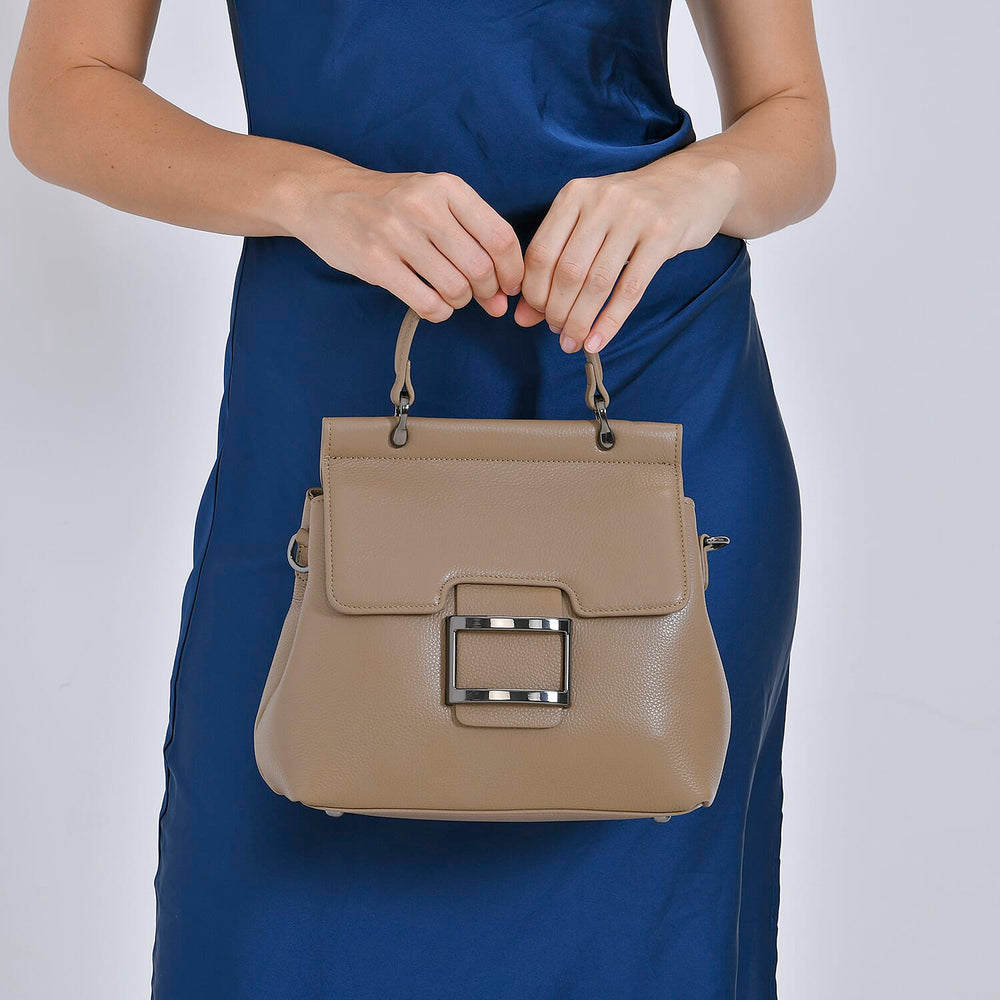Genuine Leather Crossbody Bag (Size 25x11x22 cm) - Beige