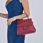 Genuine Leather Crossbody Bag (Size 25x11x22 cm) - Burgundy