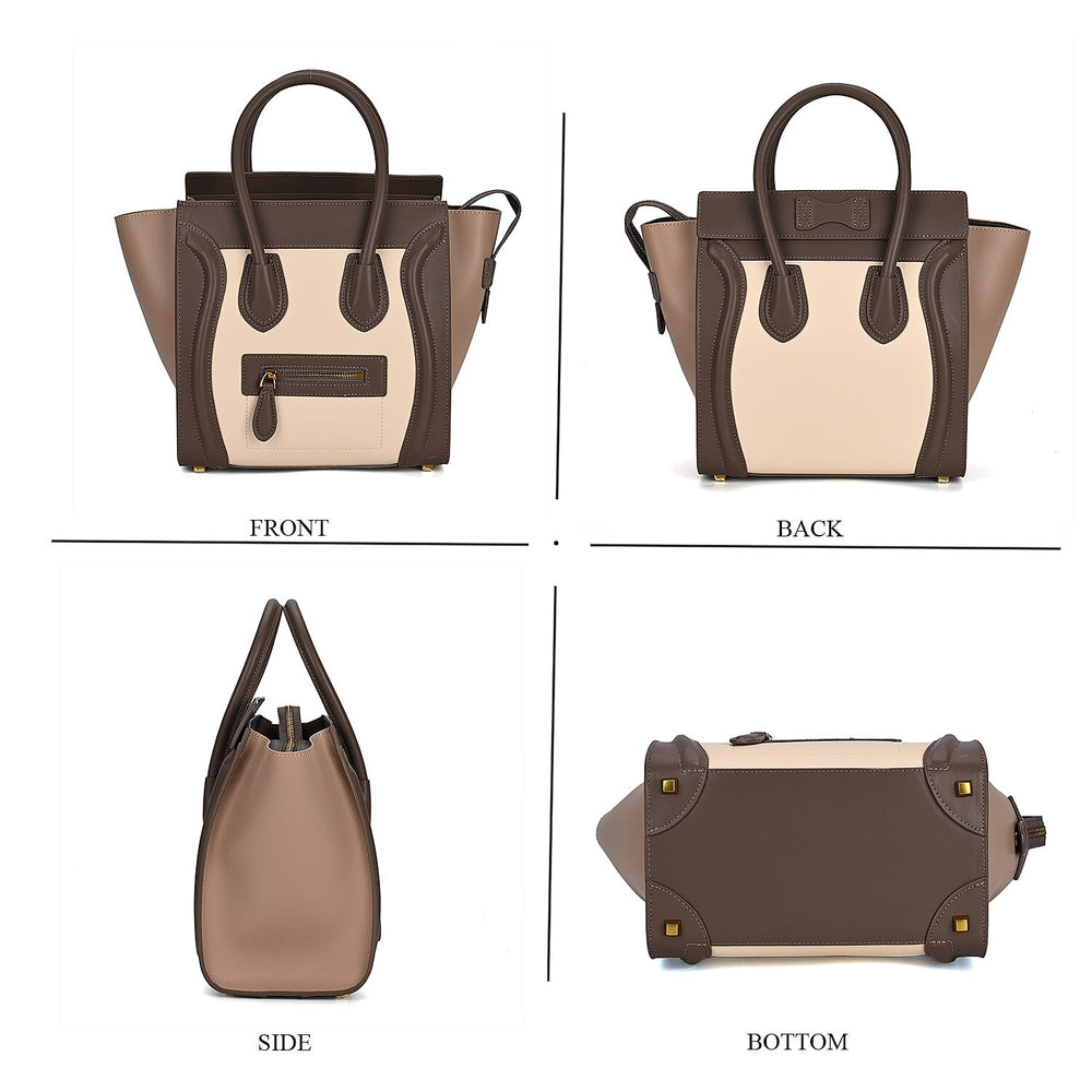 CLOSEOUT OFFER - DESIGNER INSPIRED - 100% Genuine Leather Crossbody Bag with Handle Drop - Beige - White