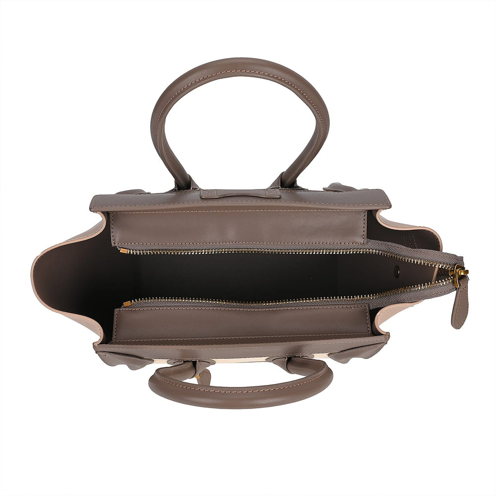 CLOSEOUT OFFER - DESIGNER INSPIRED - 100% Genuine Leather Crossbody Bag with Handle Drop - Beige - White