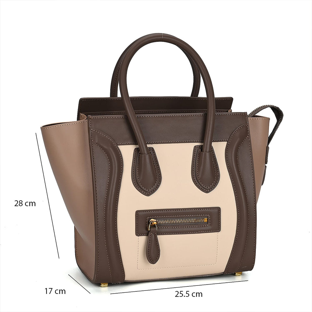 CLOSEOUT OFFER - DESIGNER INSPIRED - 100% Genuine Leather Crossbody Bag with Handle Drop - Beige - White