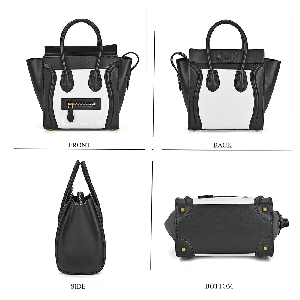 CLOSEOUT OFFER - DESIGNER INSPIRED 100% Genuine Leather Crossbody Bag with Handle Drop - Black - White