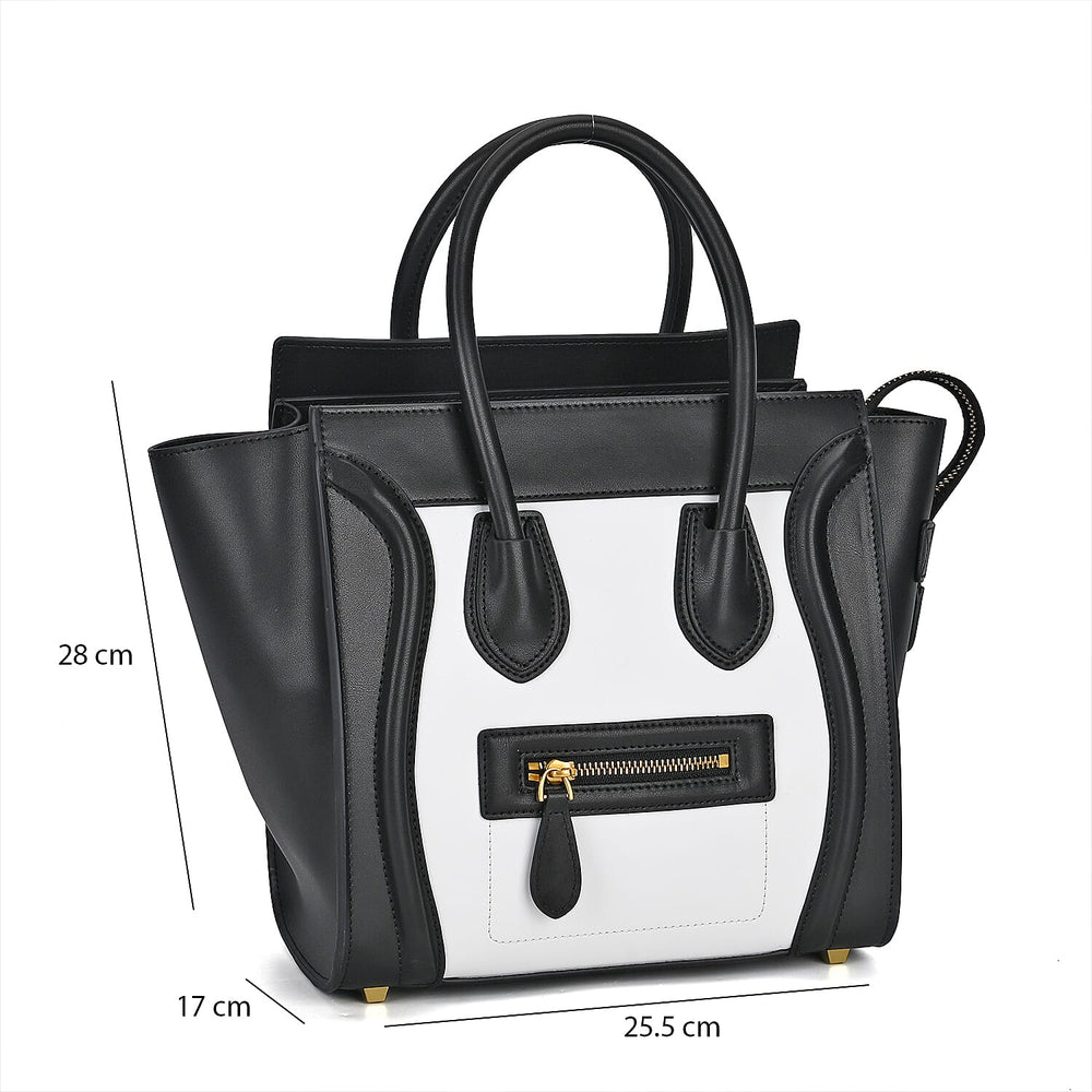 CLOSEOUT OFFER - DESIGNER INSPIRED 100% Genuine Leather Crossbody Bag with Handle Drop - Black - White