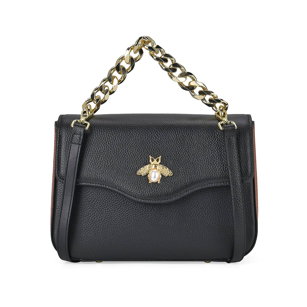 100% Genuine Leather Patterned Crossbody Bag - Black