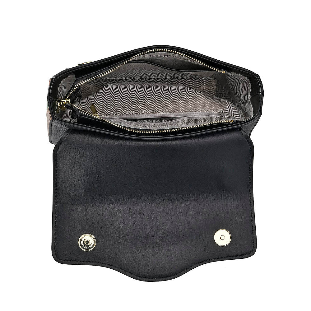 100% Genuine Leather Patterned Crossbody Bag - Black