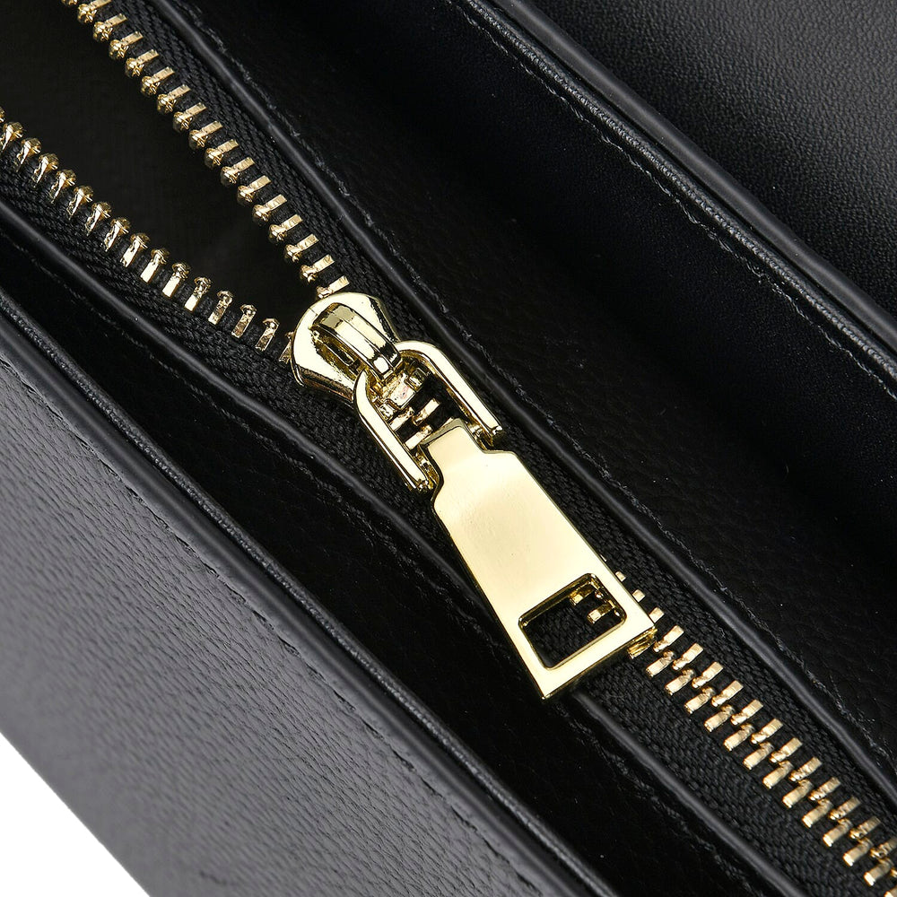 100% Genuine Leather Patterned Crossbody Bag - Black